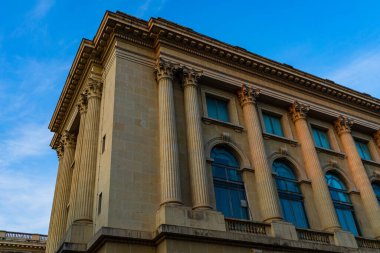 Historic building architecture in Bucharest, Romania, 2022