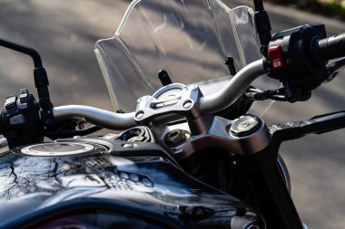 Detail of custom Honda motorbike in Bucharest, Romania, 2022