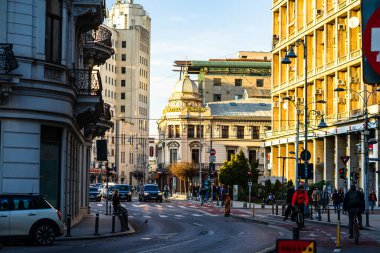 Historic building architecture in Bucharest, Romania, 2022