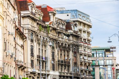 Historic building architecture in Bucharest, Romania, 2022