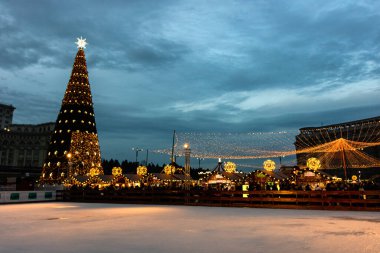 People at Bucharest Christmas Market in downtown Bucharest, Romania, 2022