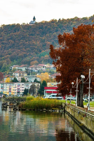 Widok Dunaj Orsova Roślinność Miasta Budynków Widok Nabrzeże Orsova Rumunia — Zdjęcie stockowe