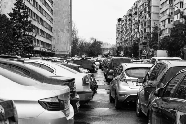 Trafic Automobile Pollution Embouteillage Bucarest Roumanie 2022 — Photo