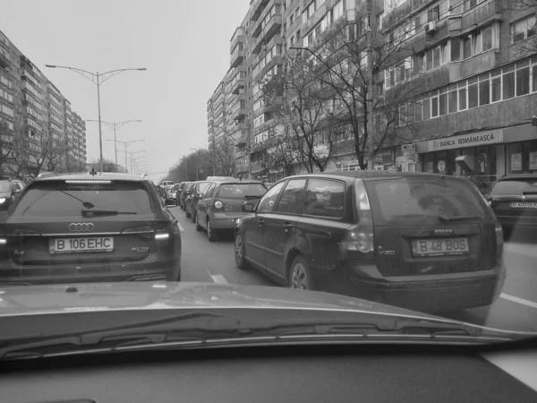 Trafic Automobile Pollution Embouteillage Bucarest Roumanie 2022 — Photo