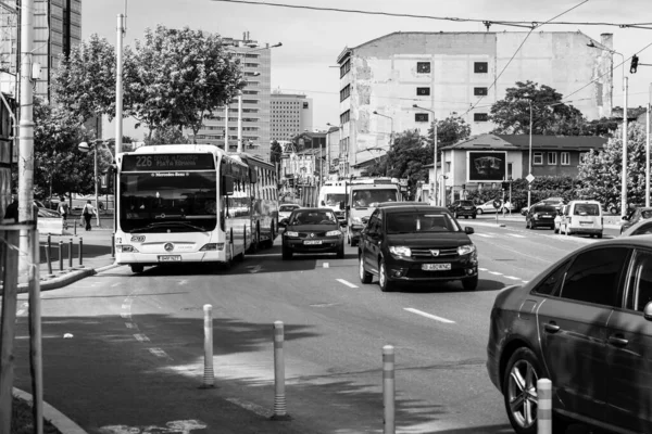 Autó Forgalom Szennyezés Dugó Bukarestben Románia 2022 — Stock Fotó