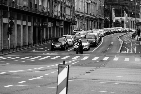 Autó Forgalom Szennyezés Dugó Bukarestben Románia 2022 — Stock Fotó