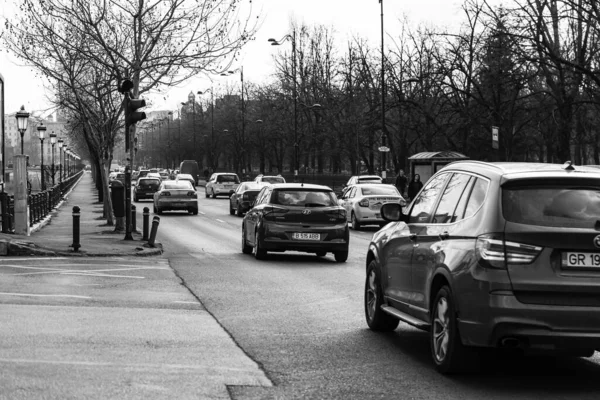 Car Traffic Pollution Traffic Jam Bucharest Romania 2022 — Stock Photo, Image