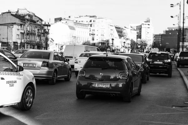 Trafic Automobile Pollution Embouteillage Bucarest Roumanie 2022 — Photo