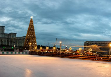 People at Bucharest Christmas Market in downtown Bucharest, Romania, 2022