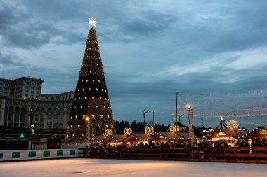 People at Bucharest Christmas Market in downtown Bucharest, Romania, 2022