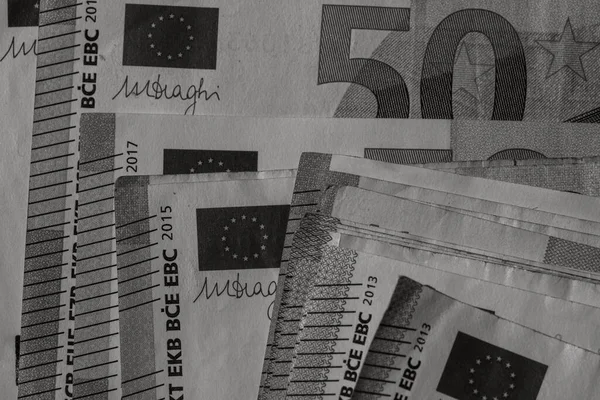 Primer Plano Los Billetes Euros Antecedentes Los Billetes Euros Aislados — Foto de Stock