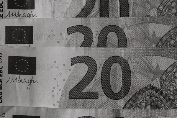 Selektiv Inriktning Detaljerna Eurosedlarna Närmare Makrodetaljer För Penningsedlar Euro Isolerade — Stockfoto