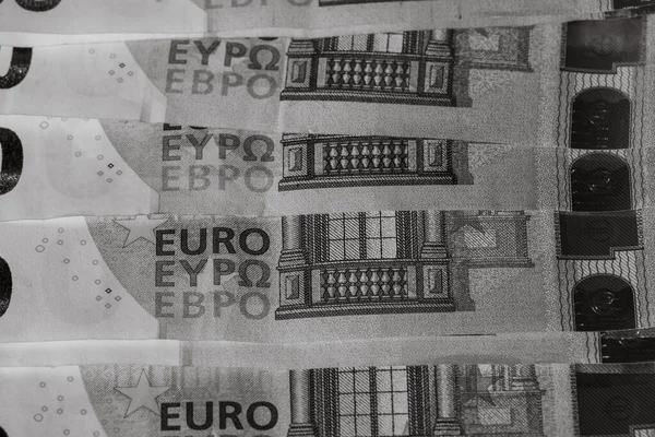 Eurobankjegyek Részleteire Való Szelektív Összpontosítás Pénzbankjegyek Makroszintű Részleteinek Lezárása Eurós — Stock Fotó