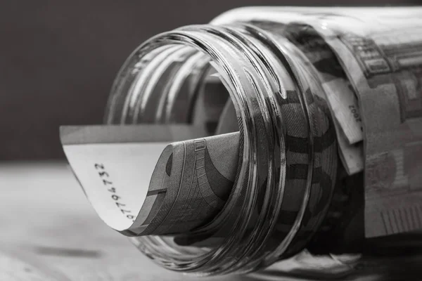 Composición Con Ahorro Billetes Dinero Frasco Vidrio Concepto Invertir Mantener —  Fotos de Stock