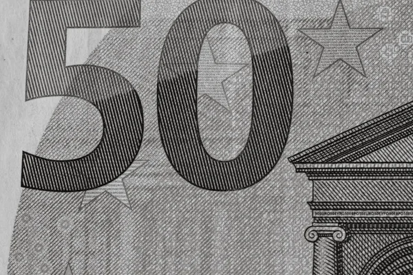 ユーロ紙幣のマクロ詳細 ユーロの詳細写真を閉じます 世界のお金の概念 インフレと経済の概念 — ストック写真
