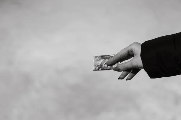 Woman Hand Holding Giving Money World Money Concept Close Usd — Stock Photo, Image