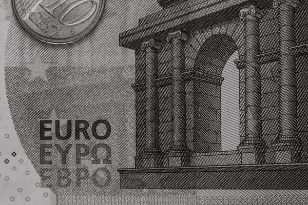 ユーロ銀行券の詳細に焦点を当て選択 欧州連合通貨ユーロ紙幣の詳細 世界のお金の概念 インフレと経済の概念 — ストック写真