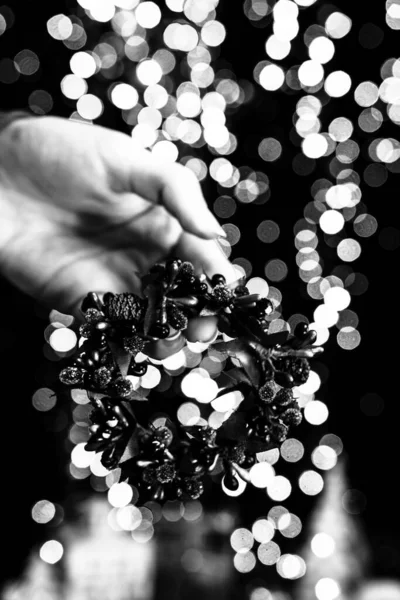 Decorated Christmas Ornaments Blurred Lights — Stock Photo, Image