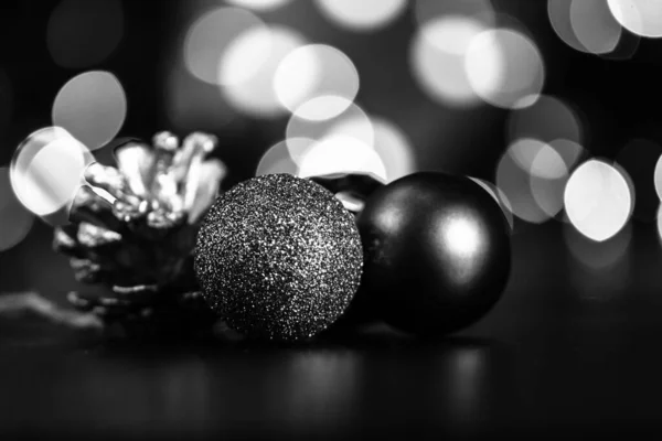 Decorated Christmas Ornaments Blurred Lights — Stock Photo, Image