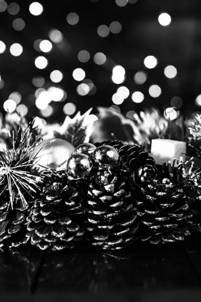 Ornements Noël Décorés Lumières Floues — Photo