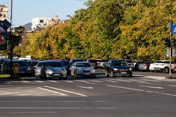 Trafic Automobile Aux Heures Pointe Pollution Automobile Embouteillage Bucarest Roumanie — Photo