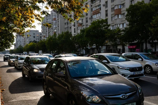 Tráfego Automóveis Hora Ponta Poluição Carro Engarrafamento Timis Roménia — Fotografia de Stock