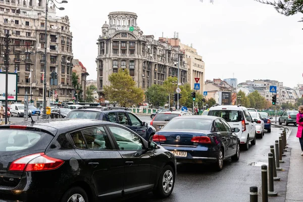 Auto Verkeer Spits Autovervuiling Files Boekarest Roemenië 2022 — Stockfoto