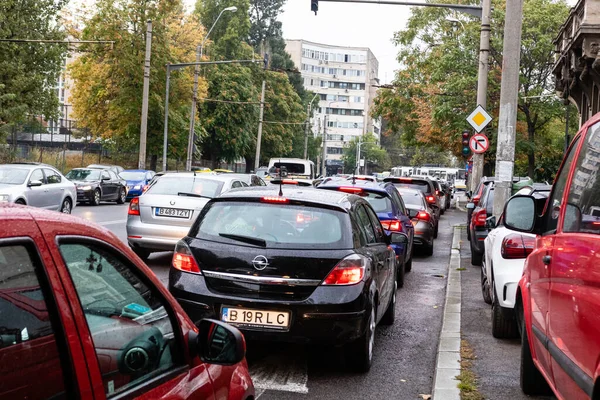 Trafic Automobile Aux Heures Pointe Pollution Automobile Embouteillage Bucarest Roumanie — Photo