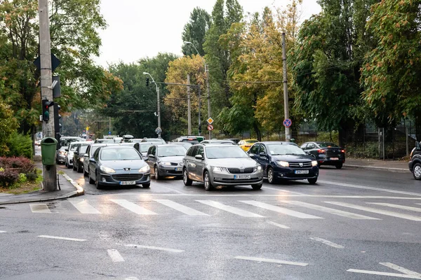 Автомобільний Рух Годину Пік Забруднення Автомобілів Дорожнє Затори Бухаресті Румунія — стокове фото