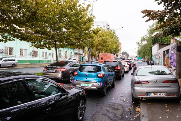 Stock image Car traffic at rush hour. Car pollution, traffic jam in Bucharest, Romania, 2022