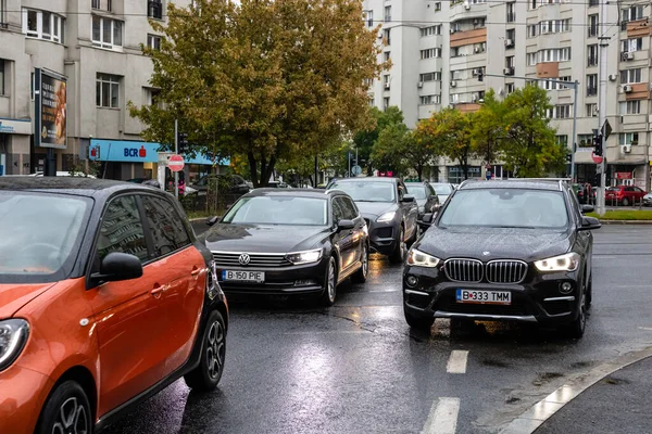 Trafic Automobile Aux Heures Pointe Pollution Automobile Embouteillage Bucarest Roumanie — Photo