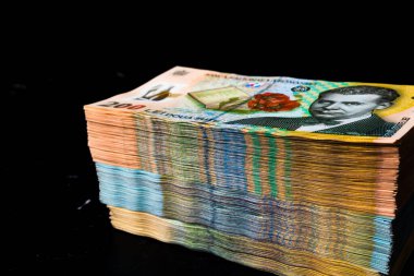 Bir yığın LEI Romanya parası. RON Leu Para Avrupa Para Birimi