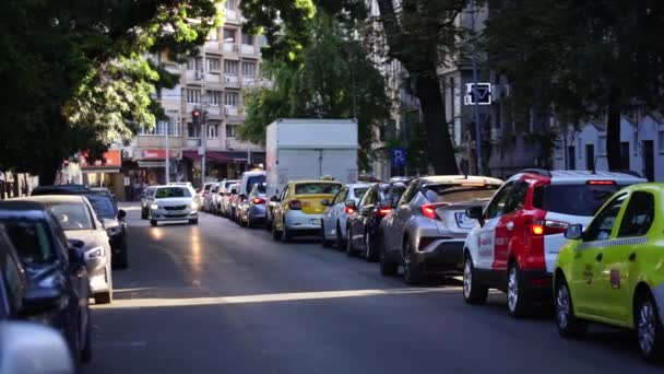 Biltrafik Vid Rusningstid Bilförorening Trafikstockning — Stockvideo