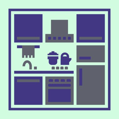 Mutfak mobilyası ikonu. Vektör renk illüstrasyonu.