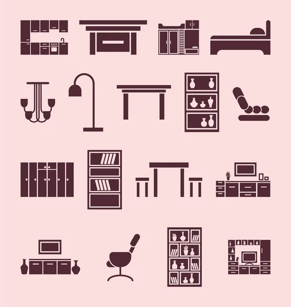 Huis Kantoormeubilair Set Vector Silhouet Illustratie — Stockvector