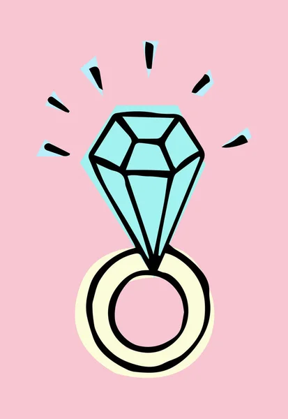 Een Ring Met Een Diamant Handgetekende Kleurenillustratie Vector — Stockvector