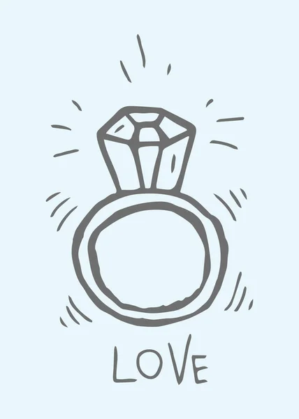 Anillo Con Diamante Ilustración Gráfica Dibujada Mano Vector — Vector de stock