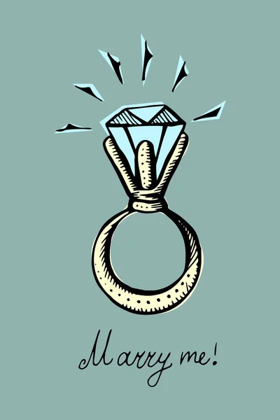 Ein Ring Mit Einem Diamanten Handgezeichnete Farbige Illustration Vektor — Stockvektor