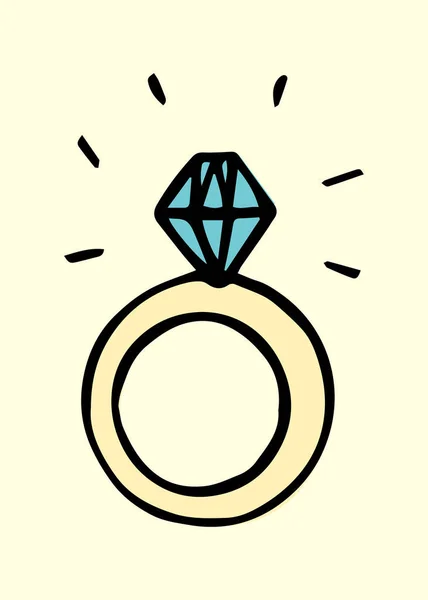 Gyűrű Gyémánttal Kézzel Rajzolt Színes Illusztráció Vektor — Stock Vector