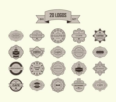 Bir logo oluşturmak için bir dizi şablon. Geçmişe dönük 20 vektör simgesi.