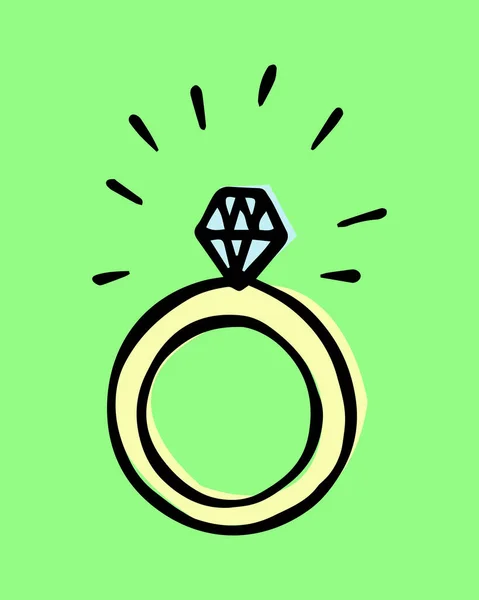 Gyűrű Gyémánttal Kézzel Rajzolt Színes Illusztráció Vektor — Stock Vector