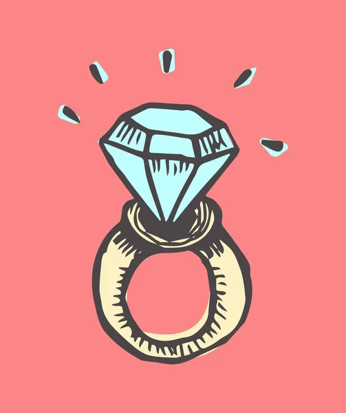 Een Ring Met Een Diamant Handgetekende Kleurenillustratie Vector — Stockvector