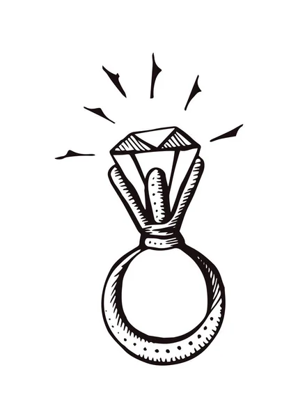 Anello Con Diamante Illustrazione Colori Disegnata Mano Vettore — Vettoriale Stock