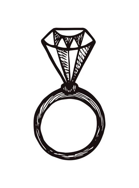 Een Ring Met Een Diamant Grafische Handgetekende Illustratie Vector — Stockvector