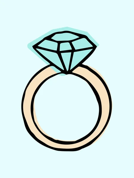 Ein Ring Mit Einem Diamanten Handgezeichnete Farbige Illustration Vektor — Stockvektor