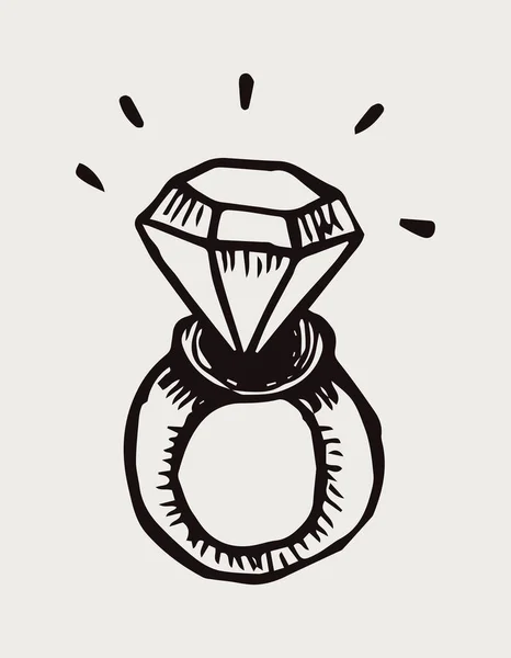 Gyűrű Gyémánttal Grafikus Kézzel Rajzolt Illusztráció Vektor — Stock Vector