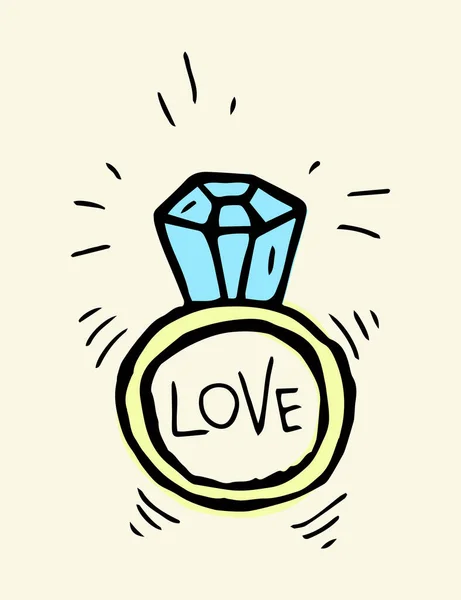 Anillo Con Diamante Ilustración Color Dibujada Mano Vector — Vector de stock