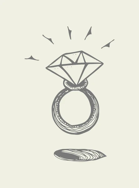 Anillo Con Diamante Ilustración Gráfica Dibujada Mano Vector — Archivo Imágenes Vectoriales