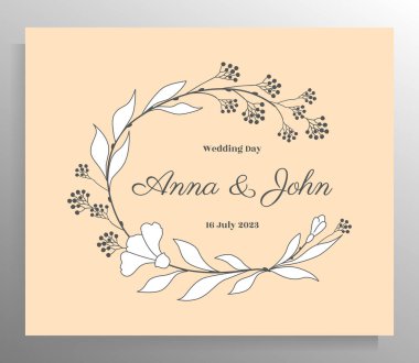 Klasik düğün davetiyesi tasarımı. Kart için vektör şablonu, poster.