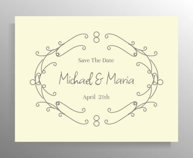 Klasik düğün davetiyesi tasarımı. Kart için vektör şablonu, poster.